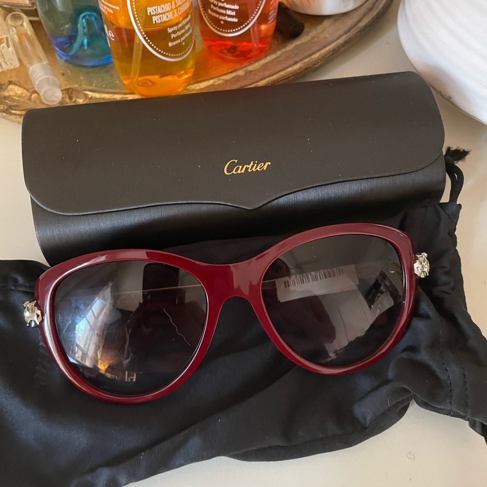 CARTIER Panthere Wild De Cartier Sunglasses Burgundy NEW
